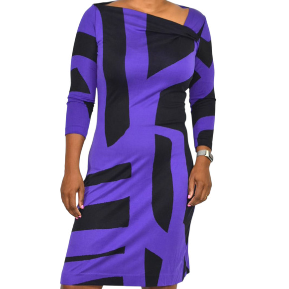 Diane Von Furstenberg Victorio Dress Purple Color Block DVF Silk Jersey Sheath 8 - Picture 1 of 13